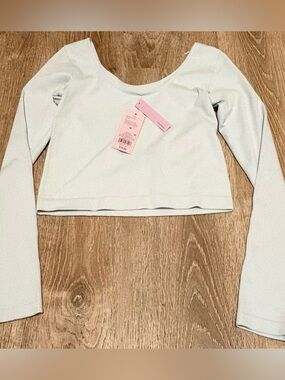 wild fable Light Blue Ribbed Long-Sleeve Crop Top